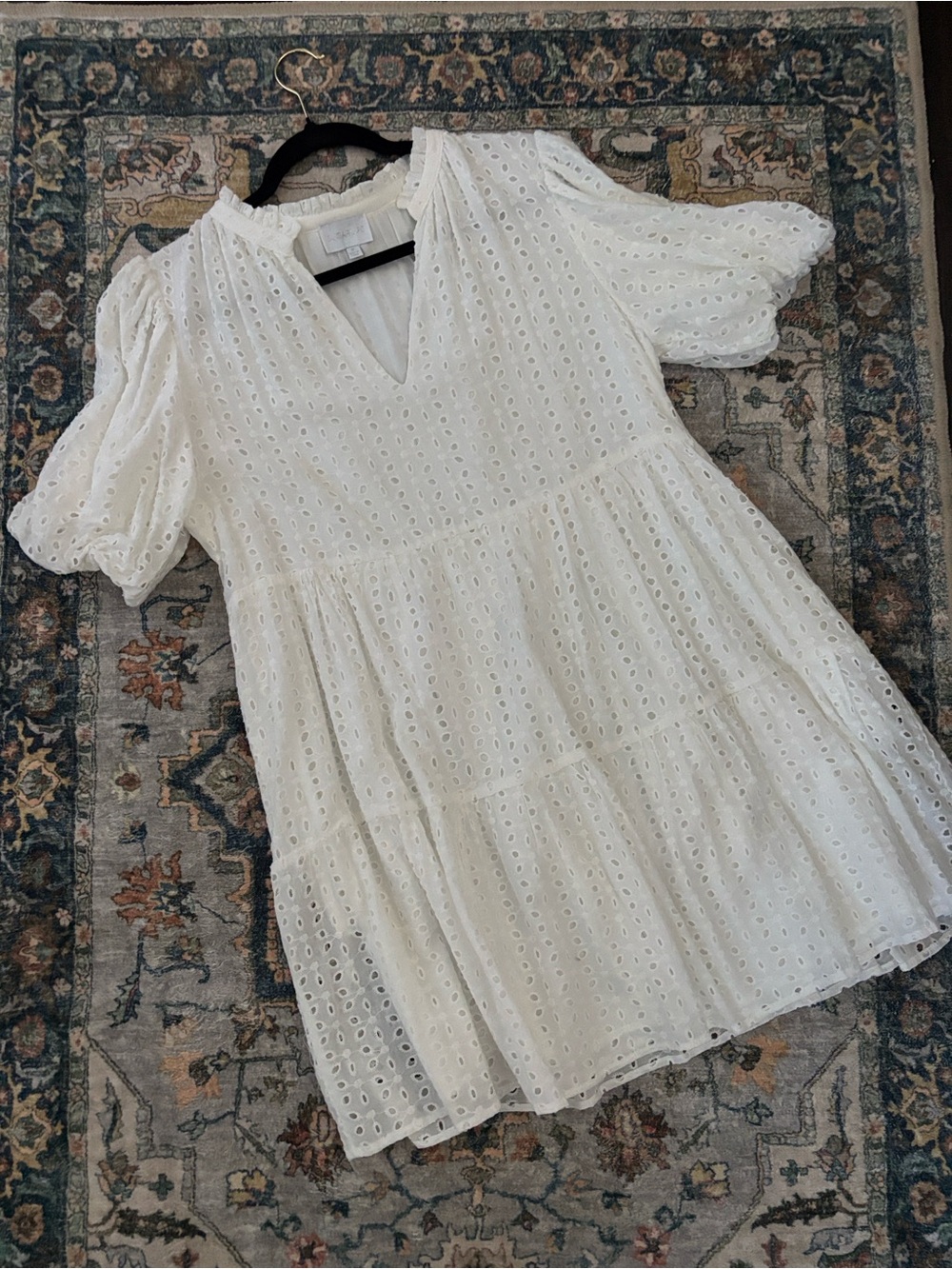 Sugarlips White Eyelet Mini Dress with Puff Sleeves